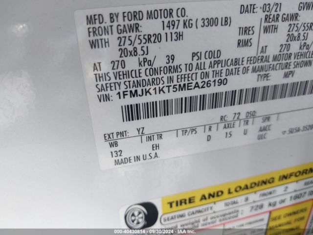 Photo 8 VIN: 1FMJK1KT5MEA26190 - FORD EXPEDITION MAX 