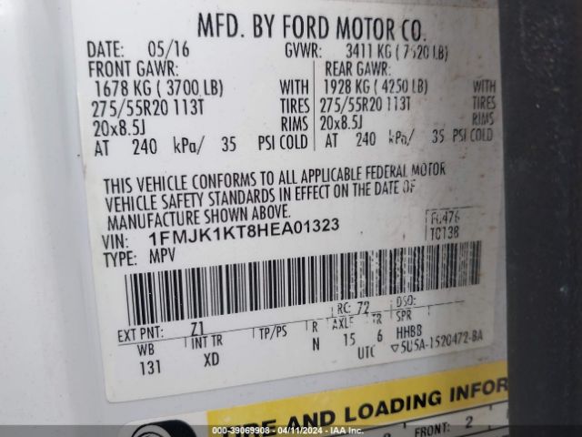 Photo 8 VIN: 1FMJK1KT8HEA01323 - FORD EXPEDITION EL 