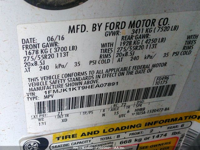 Photo 8 VIN: 1FMJK1KT9HEA07891 - FORD EXPEDITION EL 