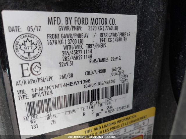 Photo 8 VIN: 1FMJK1MT4HEA71396 - FORD EXPEDITION EL 