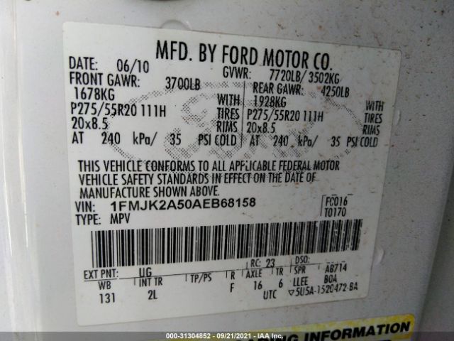 Photo 8 VIN: 1FMJK2A50AEB68158 - FORD EXPEDITION EL 