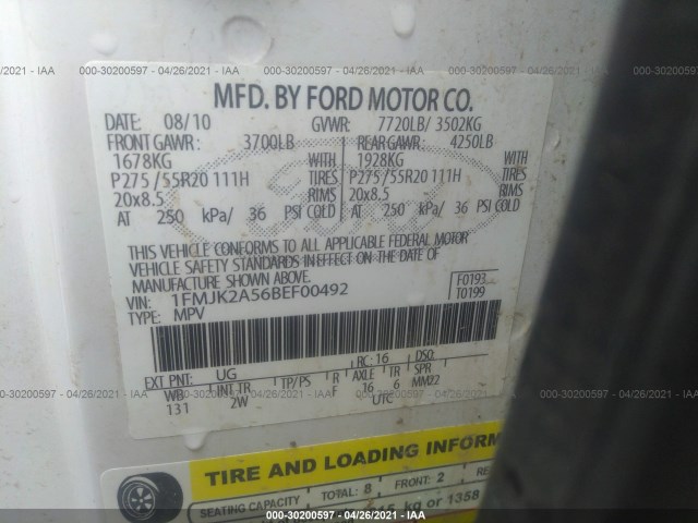 Photo 8 VIN: 1FMJK2A56BEF00492 - FORD EXPEDITION EL 