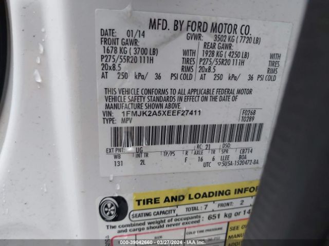 Photo 8 VIN: 1FMJK2A5XEEF27411 - FORD EXPEDITION 