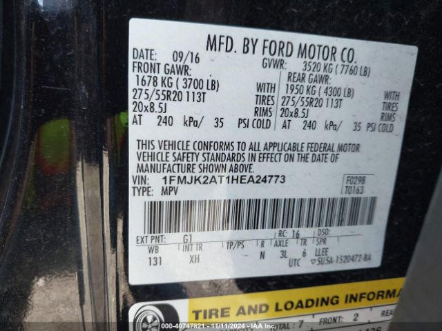 Photo 8 VIN: 1FMJK2AT1HEA24773 - FORD EXPEDITION EL 