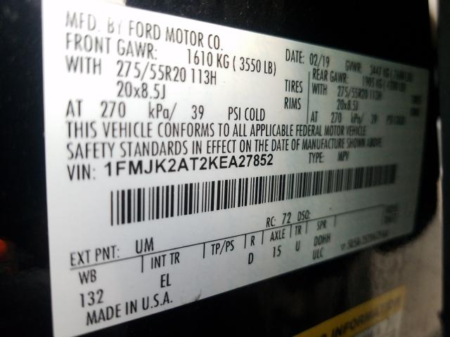 Photo 9 VIN: 1FMJK2AT2KEA27852 - FORD EXPEDITION 