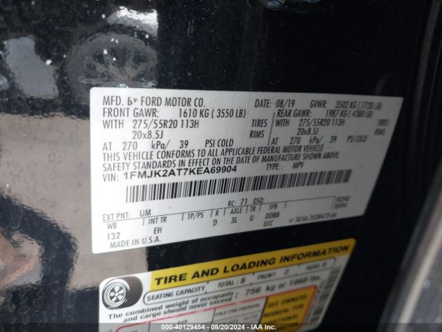 Photo 8 VIN: 1FMJK2AT7KEA69904 - FORD EXPEDITION MAX 