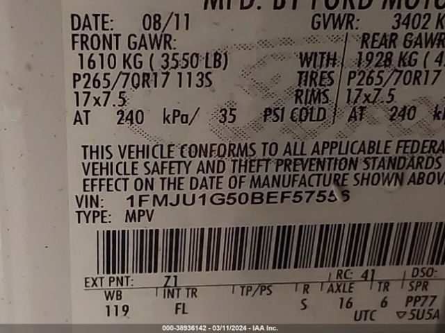 Photo 8 VIN: 1FMJU1G50BEF57556 - FORD EXPEDITION 