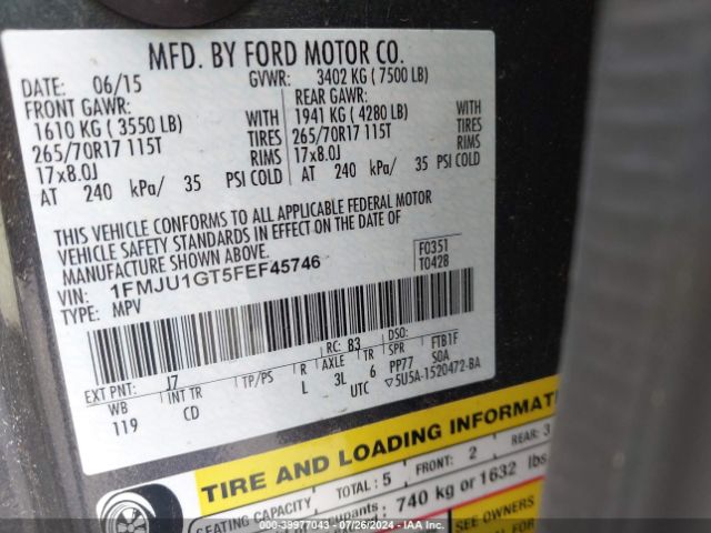 Photo 8 VIN: 1FMJU1GT5FEF45746 - FORD EXPEDITION 