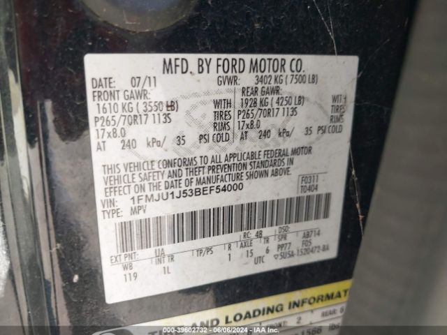 Photo 8 VIN: 1FMJU1J53BEF54000 - FORD EXPEDITION 