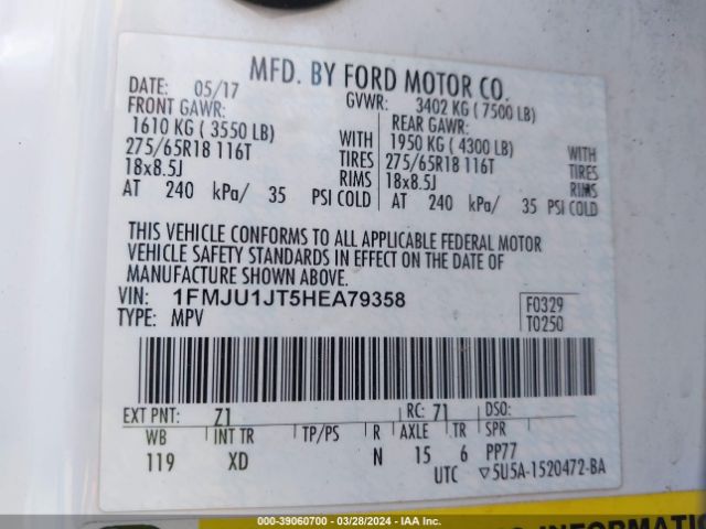 Photo 8 VIN: 1FMJU1JT5HEA79358 - FORD EXPEDITION 