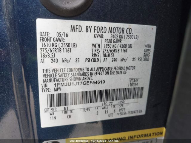 Photo 8 VIN: 1FMJU1JT7GEF54619 - FORD EXPEDITION 