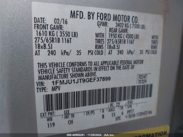 Photo 8 VIN: 1FMJU1JT9GEF37899 - FORD EXPEDITION 