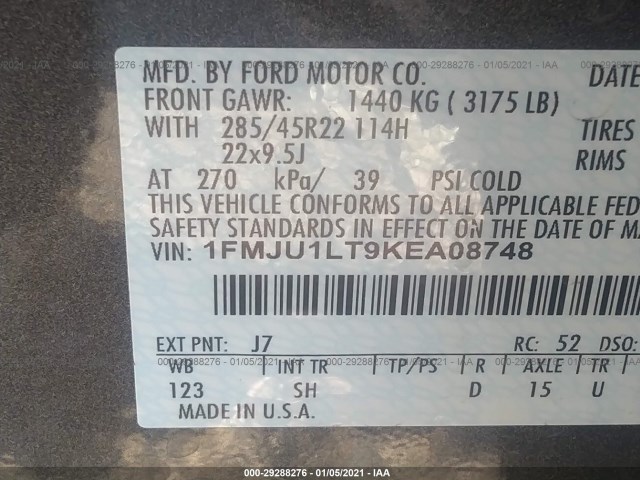 Photo 8 VIN: 1FMJU1LT9KEA08748 - FORD EXPEDITION 