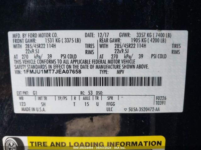 Photo 8 VIN: 1FMJU1MT7JEA07658 - FORD EXPEDITION 