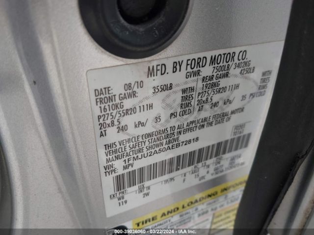 Photo 8 VIN: 1FMJU2A50AEB72818 - FORD EXPEDITION 