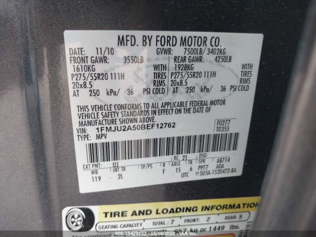 Photo 8 VIN: 1FMJU2A50BEF12762 - FORD EXPEDITION 