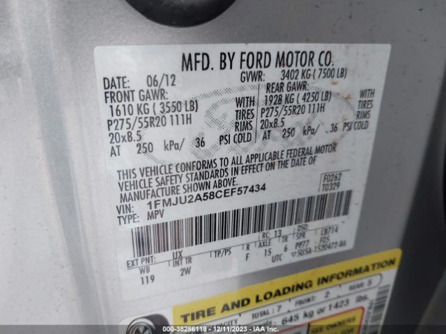 Photo 8 VIN: 1FMJU2A58CEF57434 - FORD EXPEDITION 