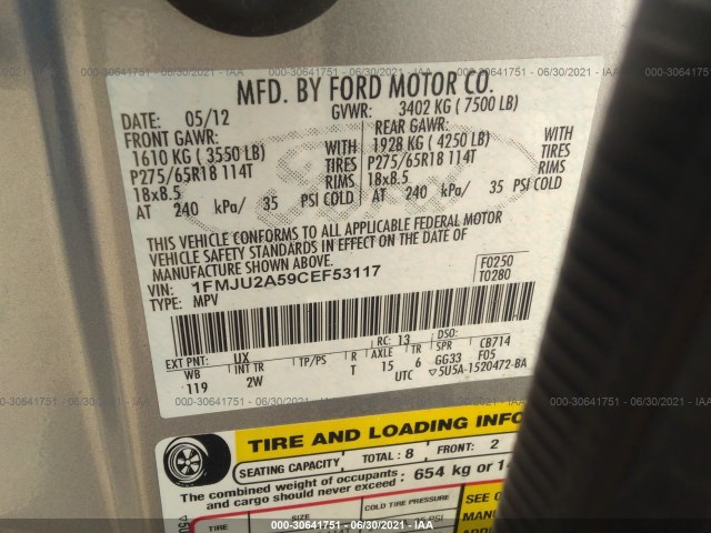 Photo 8 VIN: 1FMJU2A59CEF53117 - FORD EXPEDITION 