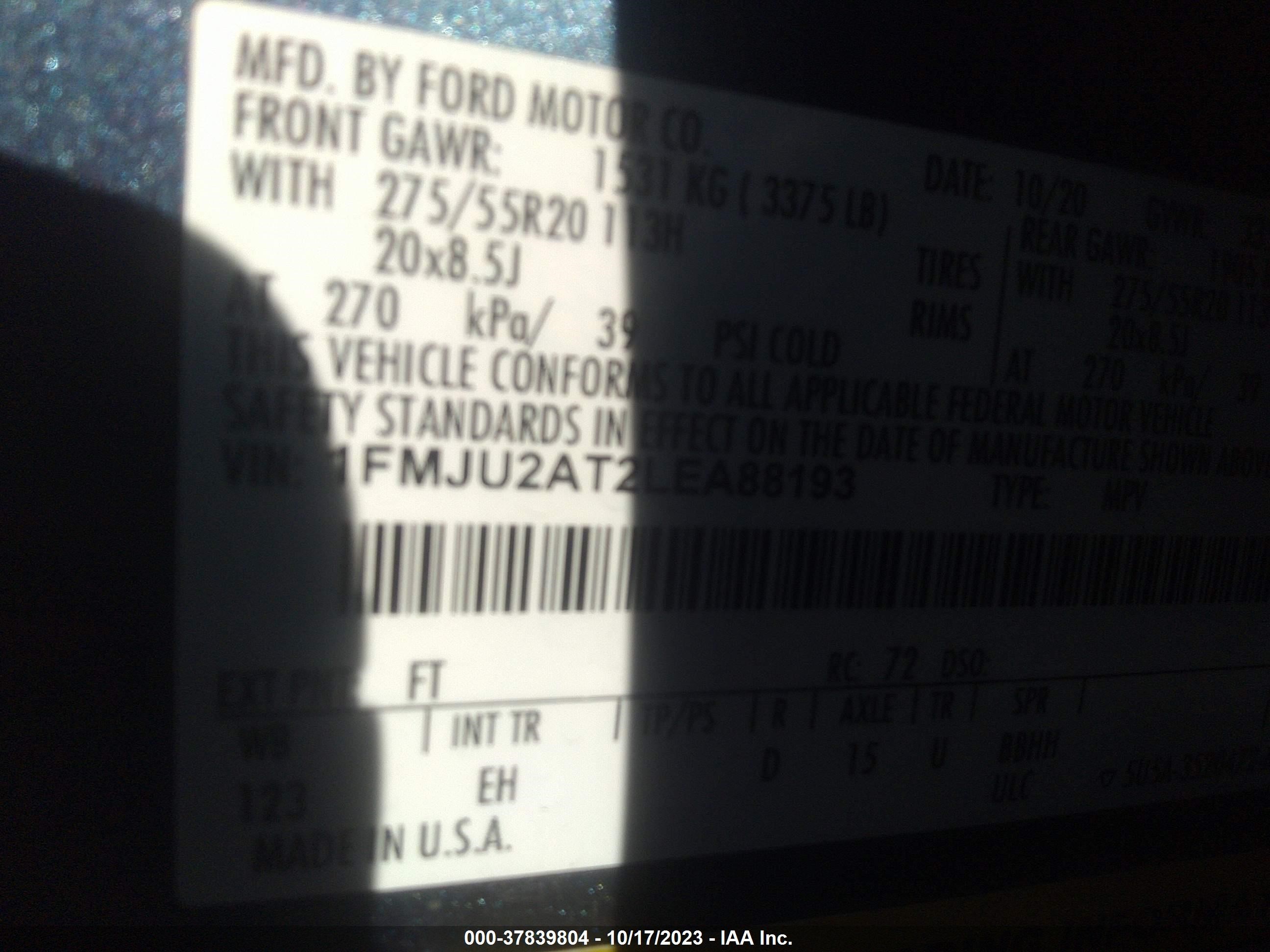 Photo 8 VIN: 1FMJU2AT2LEA88193 - FORD EXPEDITION 