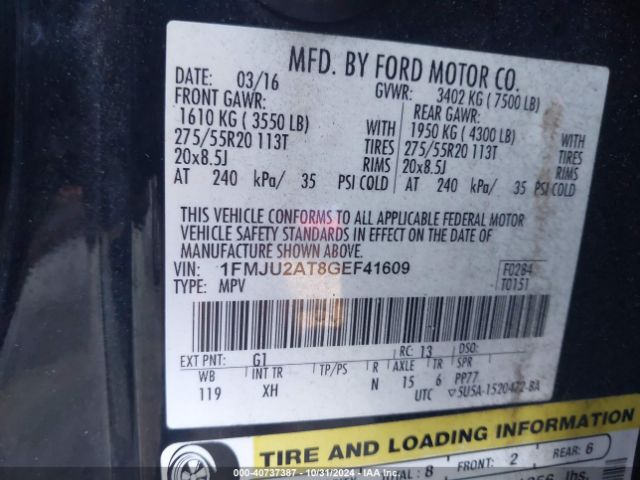 Photo 8 VIN: 1FMJU2AT8GEF41609 - FORD EXPEDITION 