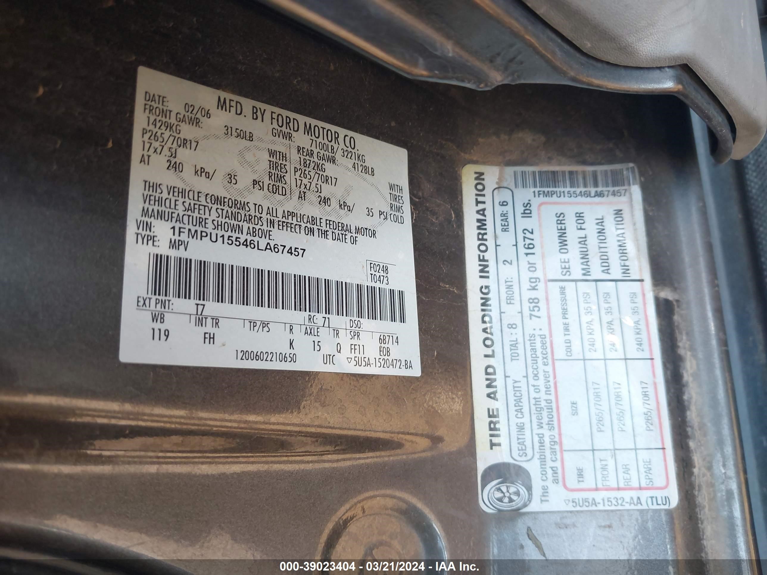 Photo 8 VIN: 1FMPU15546LA67457 - FORD EXPEDITION 