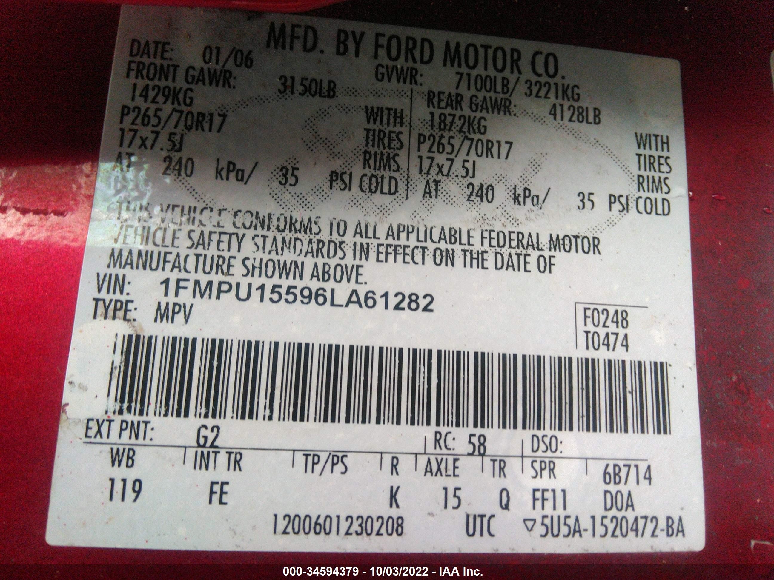 Photo 8 VIN: 1FMPU15596LA61282 - FORD EXPEDITION 