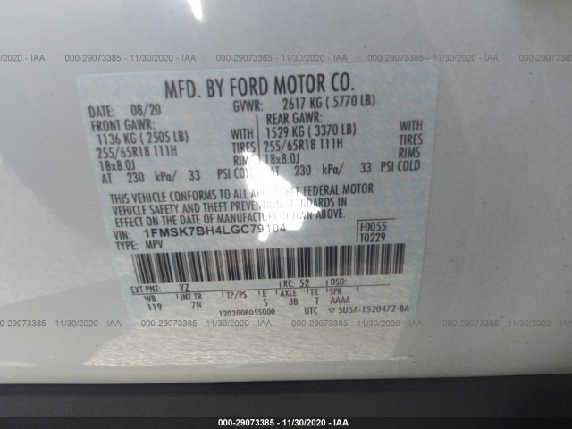 Photo 8 VIN: 1FMSK7BH4LGC79104 - FORD EXPLORER 