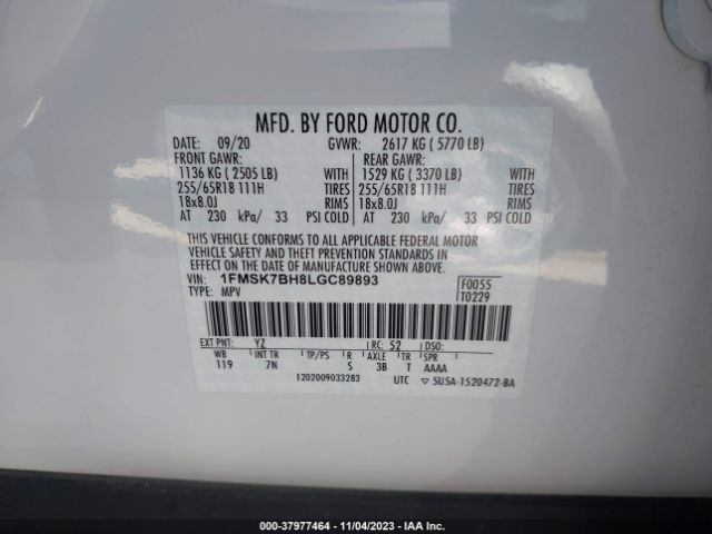 Photo 8 VIN: 1FMSK7BH8LGC89893 - FORD EXPLORER 