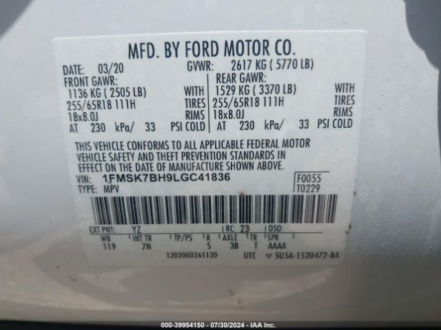 Photo 8 VIN: 1FMSK7BH9LGC41836 - FORD EXPLORER 