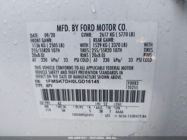 Photo 8 VIN: 1FMSK7DH0LGD16145 - FORD EXPLORER 