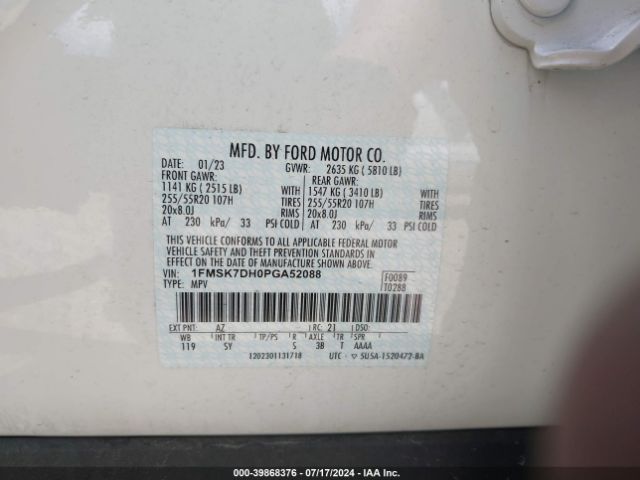 Photo 8 VIN: 1FMSK7DH0PGA52088 - FORD EXPLORER 