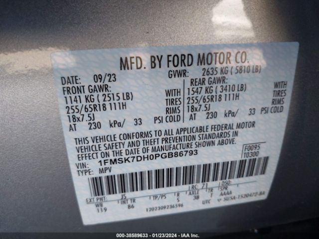 Photo 8 VIN: 1FMSK7DH0PGB86793 - FORD EXPLORER 