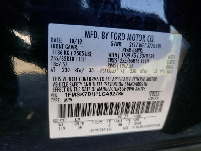 Photo 9 VIN: 1FMSK7DH1LGA92786 - FORD EXPLORER X 