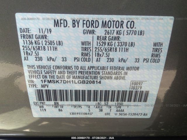 Photo 8 VIN: 1FMSK7DH1LGB20814 - FORD EXPLORER 