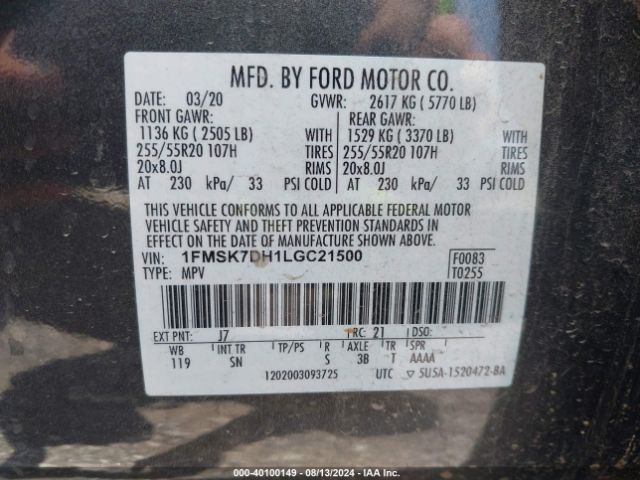 Photo 8 VIN: 1FMSK7DH1LGC21500 - FORD EXPLORER 