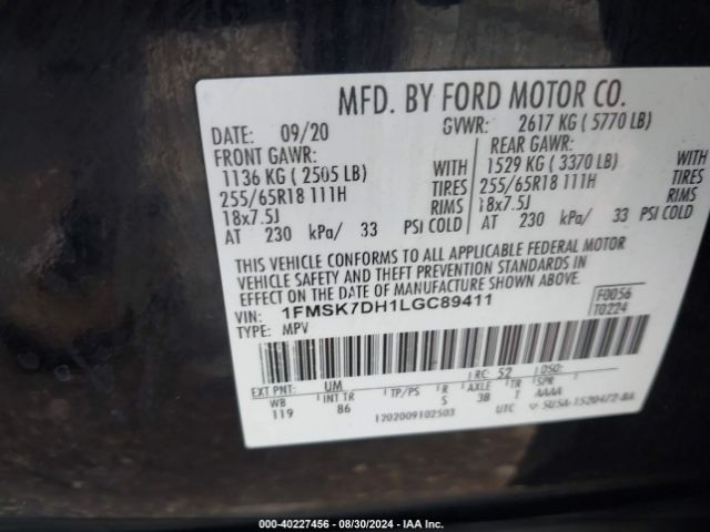 Photo 8 VIN: 1FMSK7DH1LGC89411 - FORD EXPLORER 