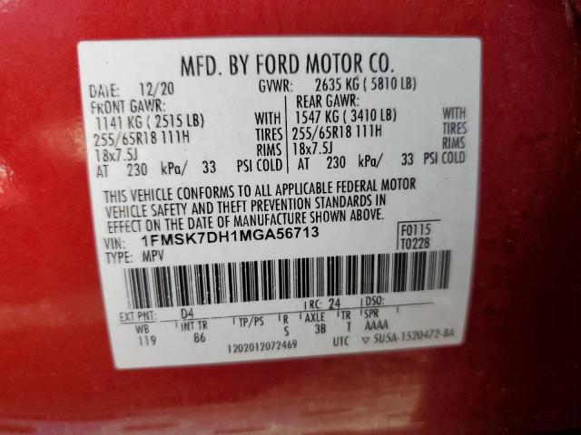 Photo 12 VIN: 1FMSK7DH1MGA56713 - FORD EXPLORER X 