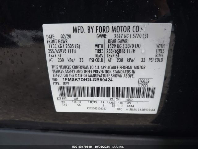 Photo 8 VIN: 1FMSK7DH2LGB80424 - FORD EXPLORER 