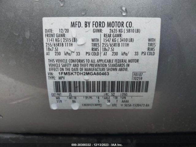 Photo 8 VIN: 1FMSK7DH2MGA60463 - FORD EXPLORER 