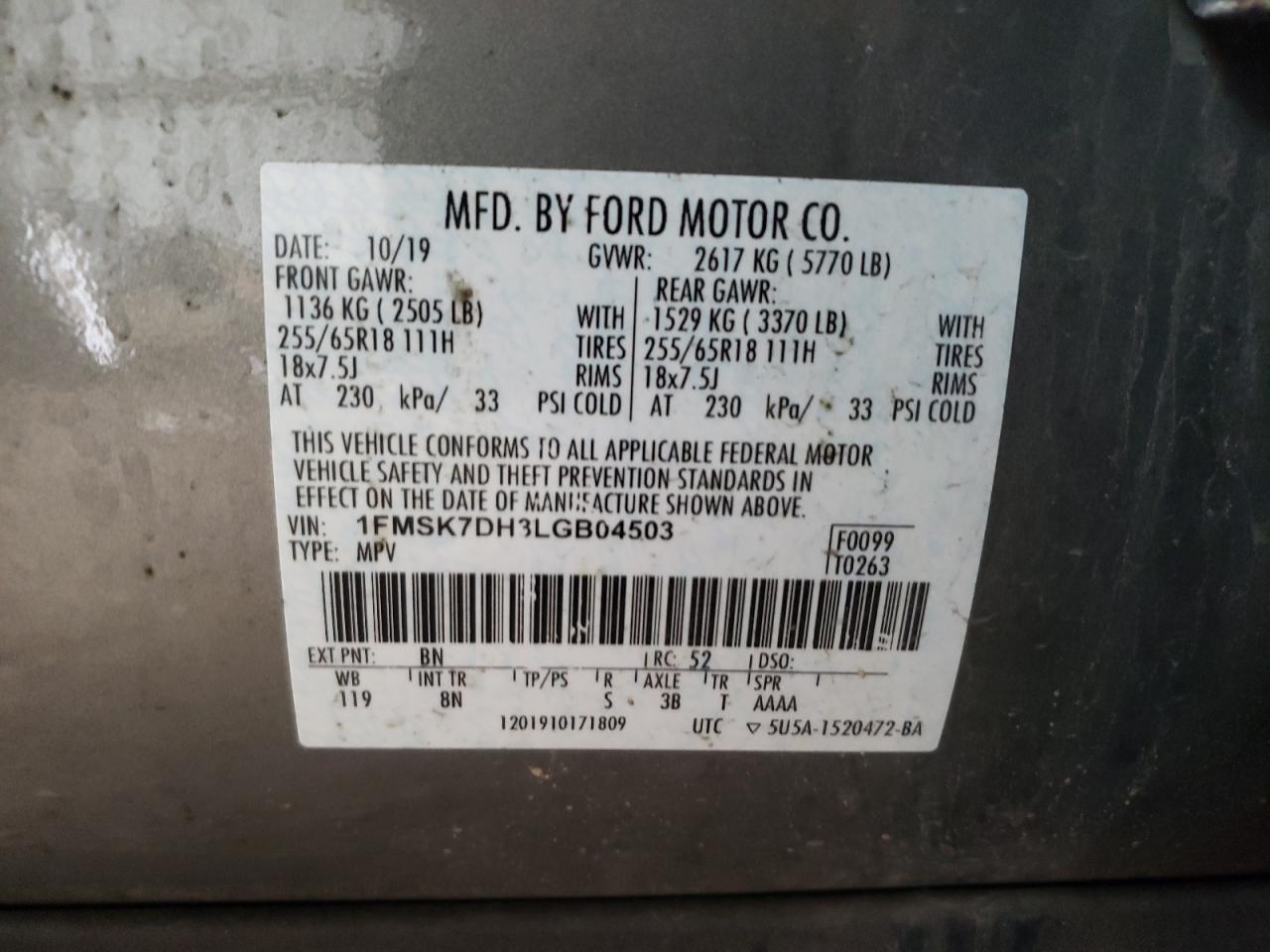 Photo 13 VIN: 1FMSK7DH3LGB04503 - FORD EXPLORER 