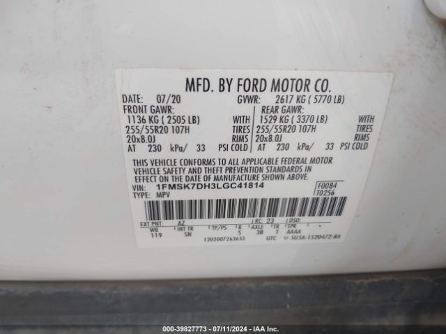 Photo 8 VIN: 1FMSK7DH3LGC41814 - FORD EXPLORER 