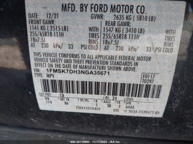 Photo 8 VIN: 1FMSK7DH3NGA35671 - FORD EXPLORER 