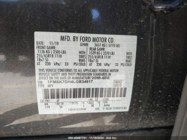 Photo 8 VIN: 1FMSK7DH4LGB34917 - FORD EXPLORER 