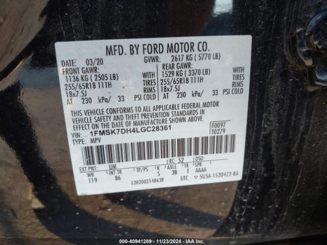 Photo 8 VIN: 1FMSK7DH4LGC28361 - FORD EXPLORER 