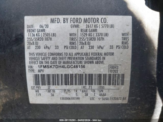 Photo 8 VIN: 1FMSK7DH4LGC48156 - FORD EXPLORER 