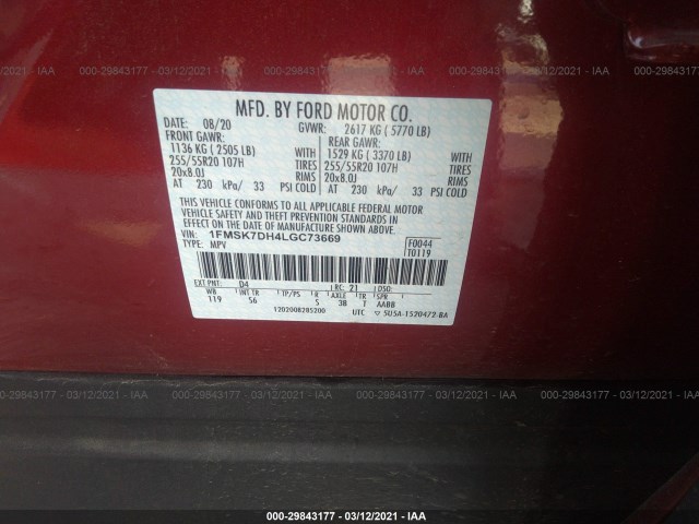 Photo 8 VIN: 1FMSK7DH4LGC73669 - FORD EXPLORER 