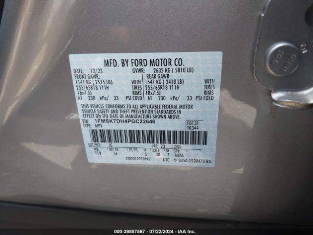 Photo 8 VIN: 1FMSK7DH4PGC22646 - FORD EXPLORER 