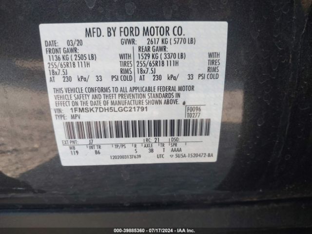 Photo 8 VIN: 1FMSK7DH5LGC21791 - FORD EXPLORER 