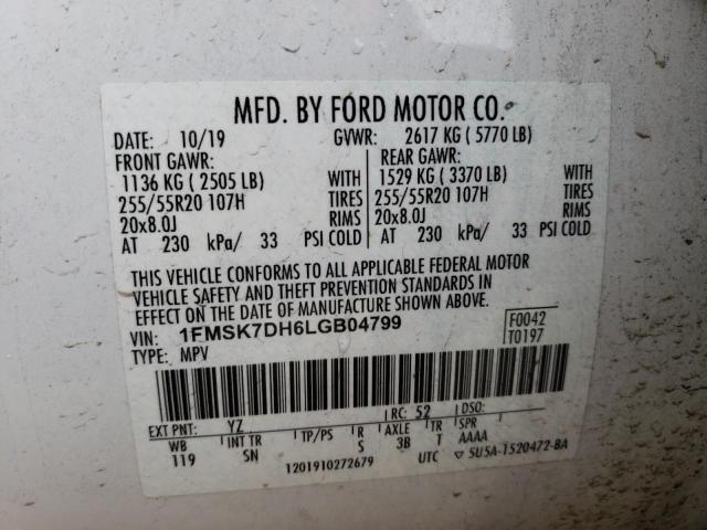 Photo 12 VIN: 1FMSK7DH6LGB04799 - FORD EXPLORER 