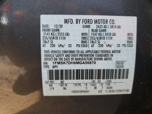 Photo 9 VIN: 1FMSK7DH6MGA56870 - FORD EXPLORER X 